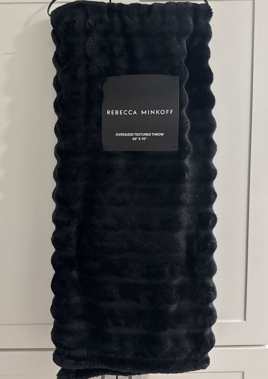 Rebecca Minkoff Solid BLACK Textured 60x70 Oversized Plush Throw Blanket NEW